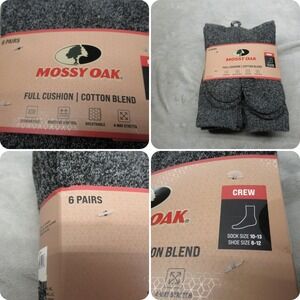 6 Pairs Mossy Oak Crew Socks Mens Sock 10-13 Full Cushion Cotton Blend Flex NEW